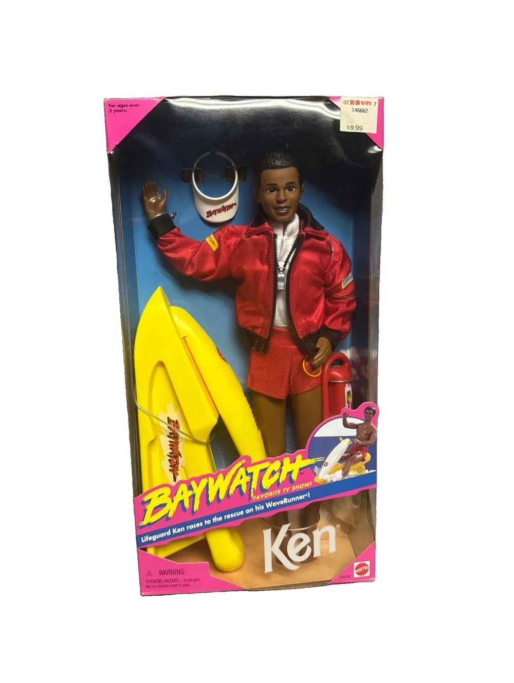 1994 African American Baywatch Lifeguard Ken Doll With Waverunner 13259 NIB